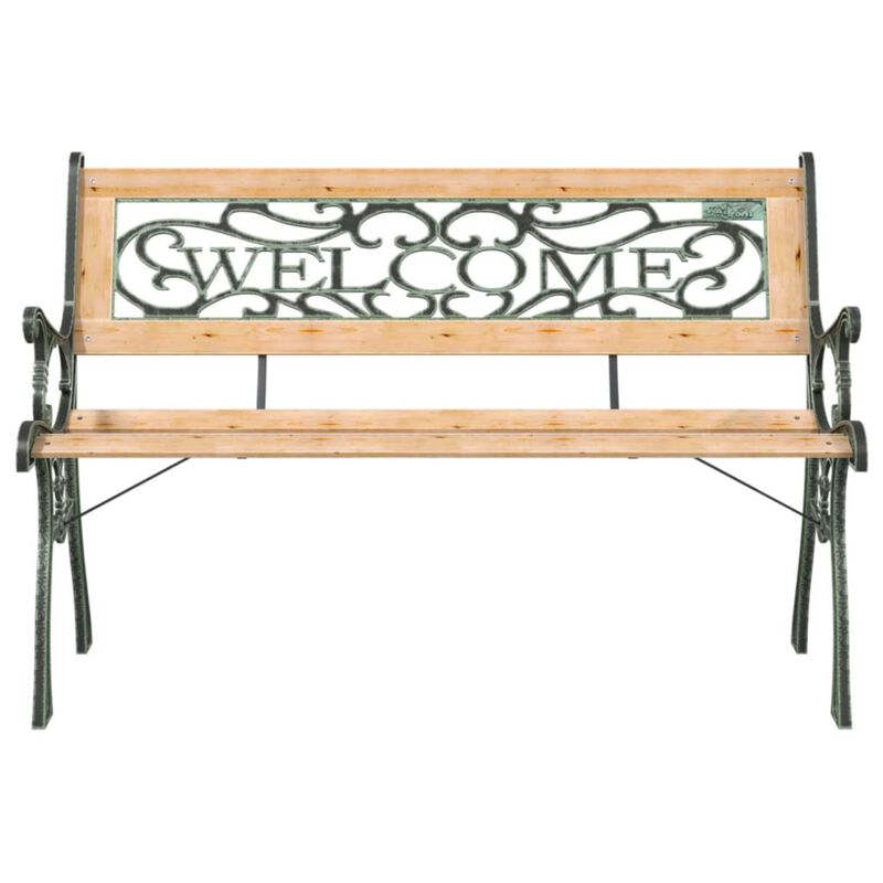 vidaXL Decorative Outdoor Bench, Solid Firwood and Wrought Iron Construction, Vintage Design, Long-Lasting All-Weather Garden/Patio Furniture with PVC Backrest, Brown