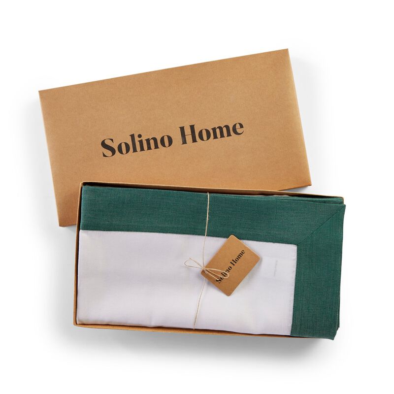 Solino Home 100% Pure Linen Table Throw 52 x 52 Inch | Festive Edge