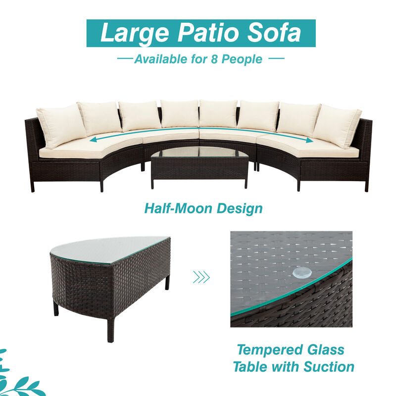 Merax Outdoor Patio Sectional Furniture Set Half-Moon Sofa