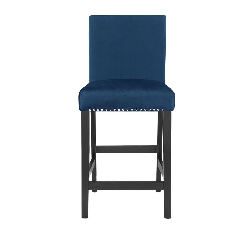 Kate 42 Inch 5 Piece Counter Table Set with Velvet Seating, Blue - Benzara