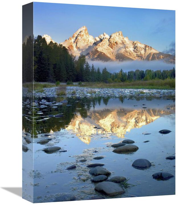 Teton Range reflected in water, Grand Teton National Park, Wyoming-Canvas Art-12x16