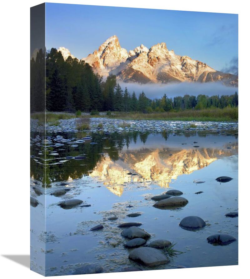 Teton Range reflected in water, Grand Teton National Park, Wyoming-Canvas Art-12x16