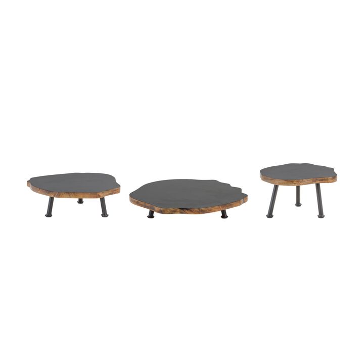 Set of 3 Wood Iron Pedestals for Stylish Storage and Accents