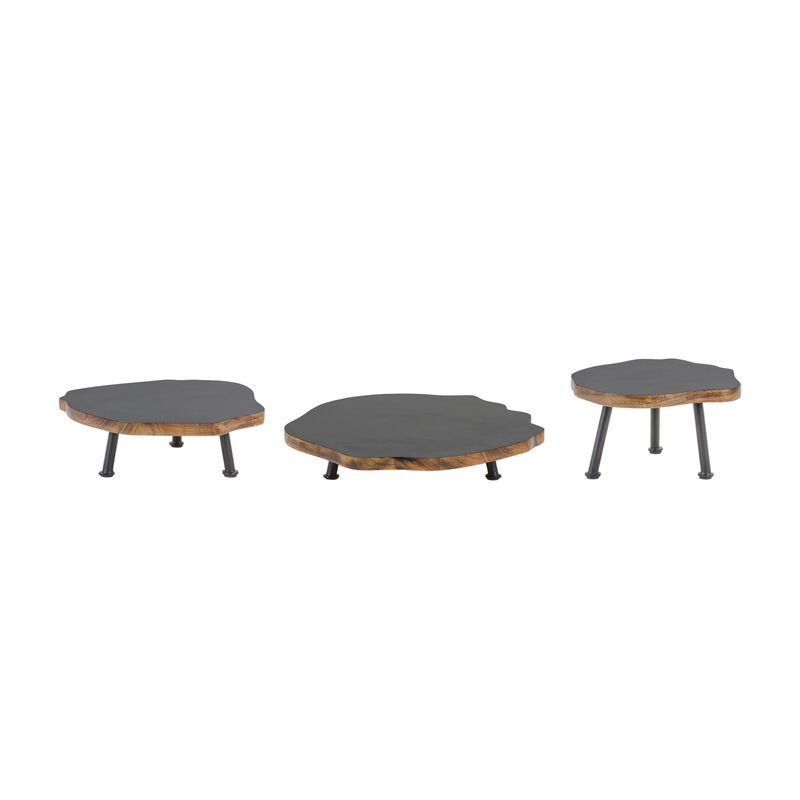 Set of 3 Wood Iron Pedestals for Stylish Storage and Accents