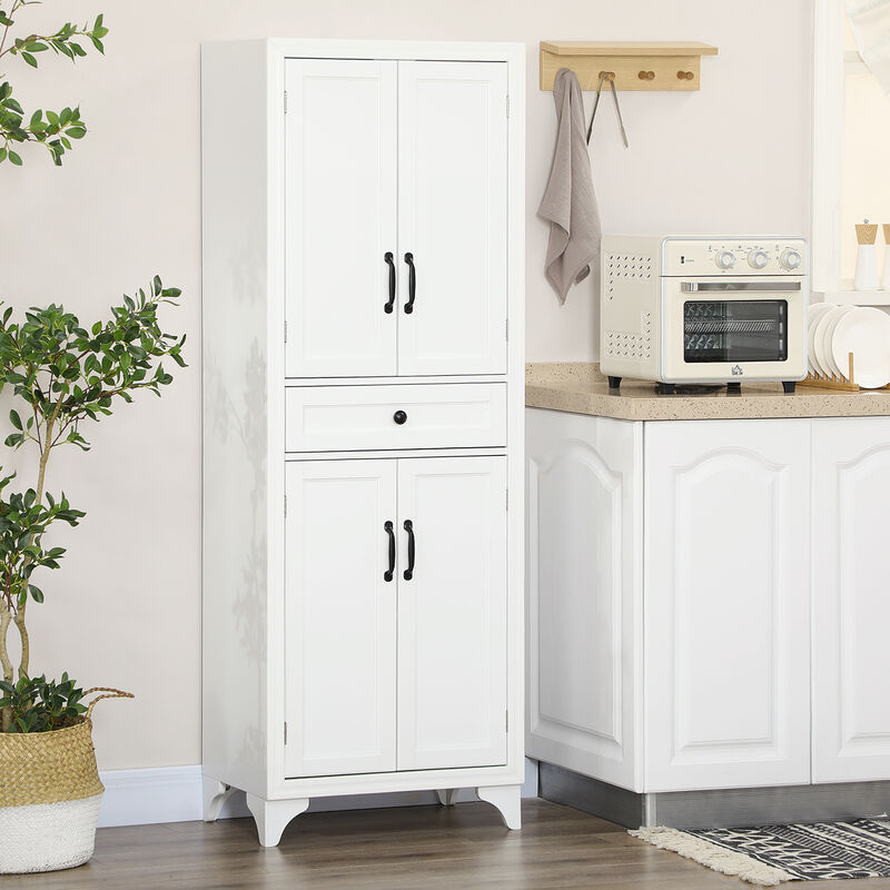 HOMCOM 67" 4-Door Kitchen Pantry with Drawer and Adjustable Shelves White