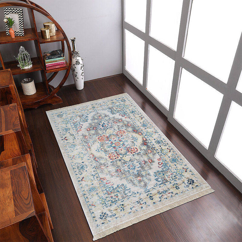 RUGSOTIC CARPETS MACHINE MADE POLYESTER AREA RUGS  - 4'x5'11'', Rectangle Shape, Multicolor Color, Classic Oriental Traditional  Design, Low Pile Machine Made Area Rugs (M00071)