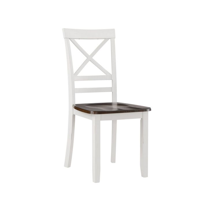 Dera 21 Inch Dining Chair Set of 2, Crossed Back, White Rubberwood Frame - Benzara