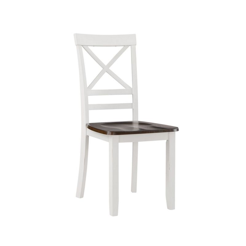 Dera 21 Inch Dining Chair Set of 2, Crossed Back, White Rubberwood Frame - Benzara
