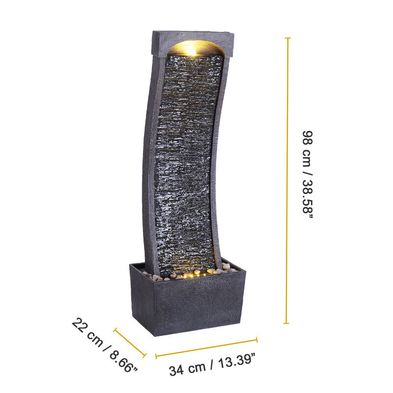 Teamson Home Indoor/Outdoor Modern Curved Slate Waterfall Fountain with LED Lights