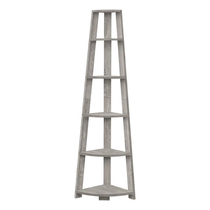 Monarch Specialties I 2433 Bookshelf, Bookcase, Etagere, Corner, 5 Tier, 72"H, Office, Bedroom, Laminate, Grey, Contemporary, Modern