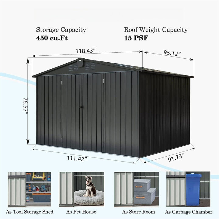 Metal Outdoor Storage Shed: 10'x8' With Lockable Door