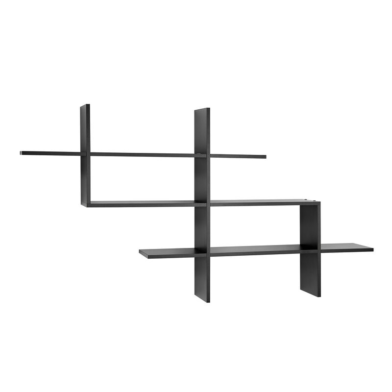 3-Tier Rustic Hanging Wall Mount Floating Ladder Accent Shelf with Criss Cross Asymmetrical Modern Design