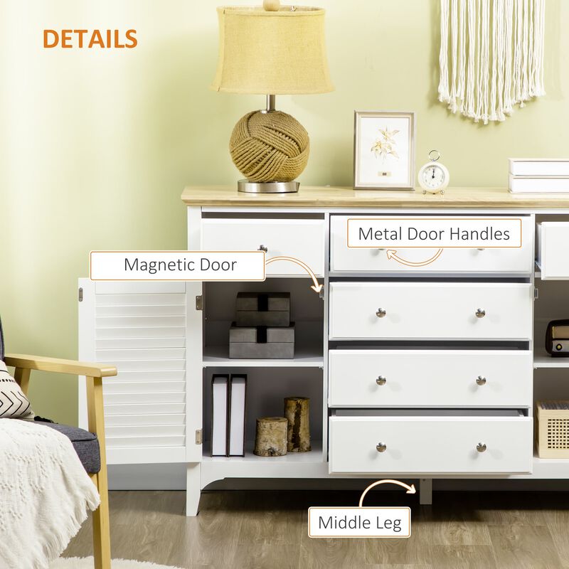 White Kitchen Buffet: Modern Sideboard with Rubberwood Top