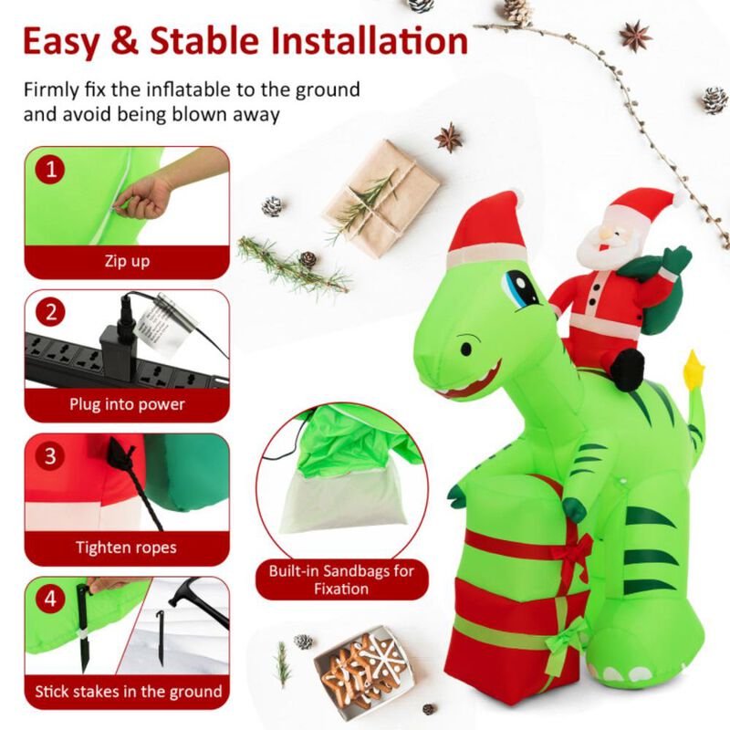 Hivvago 8 Feet Lighted Christmas Inflatable Santa Claus Dinosaur Decoration with Gift Boxes