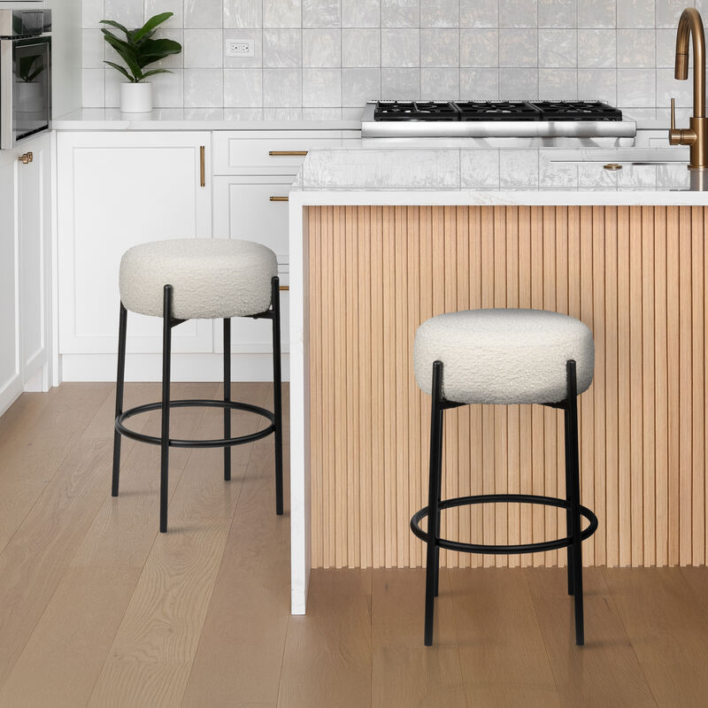 Paola Modern Minimalist Round Backless Metal/Vegan Leather Cushioned Counter Stool