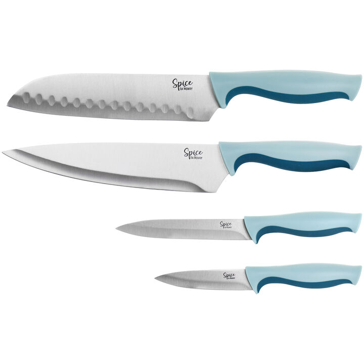 Spice by Tia Mowry Savory Saffron 10 Piece Knife and Cutting Board Cutlery Set in Blue and Pink