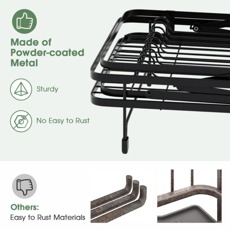 Hivvago 2-Tier Collapsible Dish Drainer Rack with Removable Drip Tray