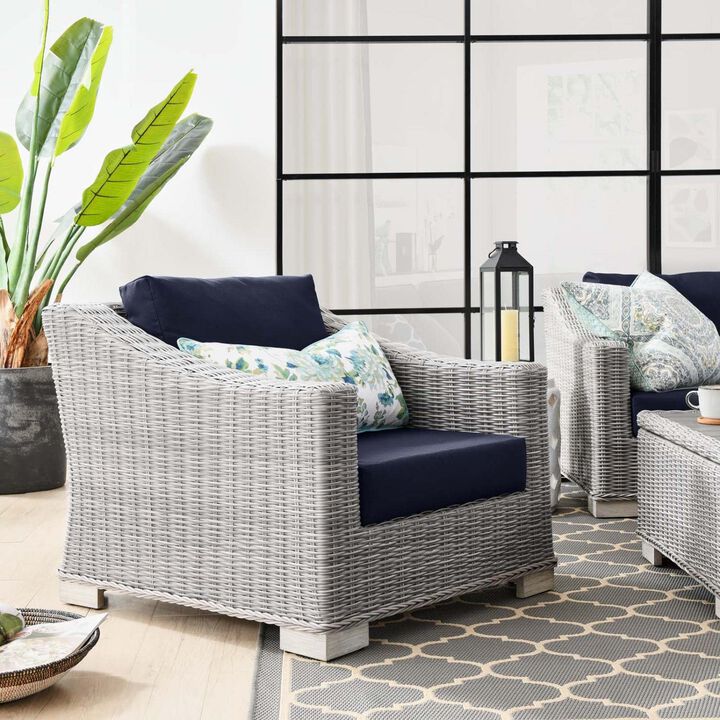 Modway Conway Outdoor Patio Wicker Rattan, Armchair, Light Gray Navy