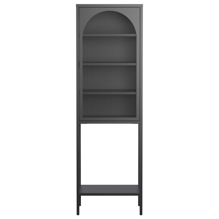 Metal Glass Door Display Storage Cabinet - 5-Tier Cube Bookshelf Storage Cabinet with 3 Adjustable Shelves For kitchen, dining room, living room, bathroom, home office