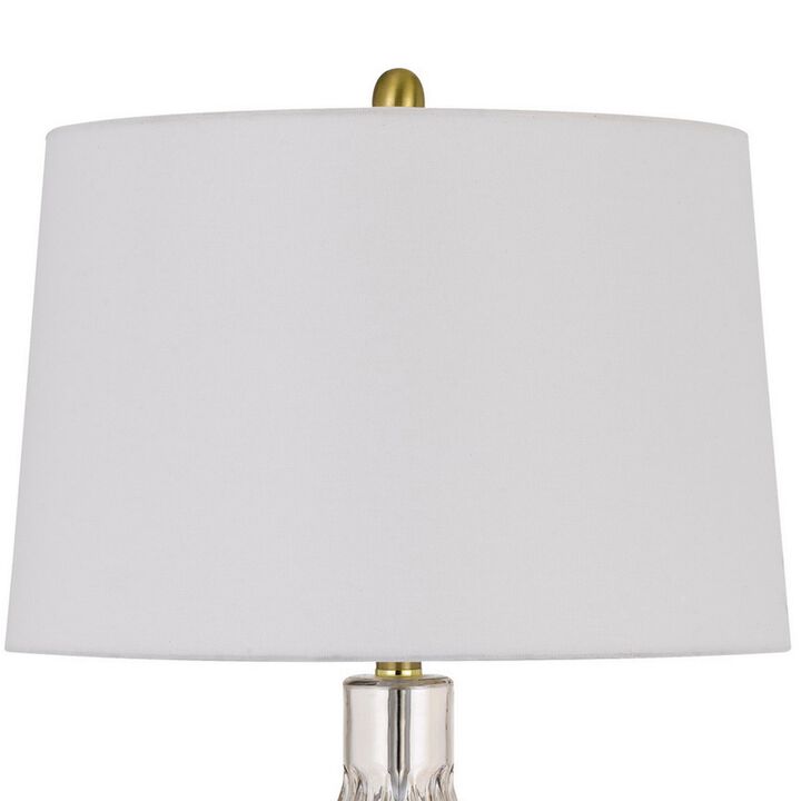 29 Inch Glass Table Lamp with Dimmer, Round, Clear and Brass-Benzara