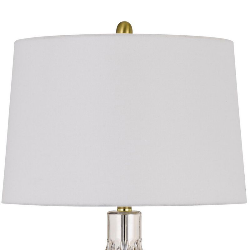 29 Inch Glass Table Lamp with Dimmer, Round, Clear and Brass-Benzara