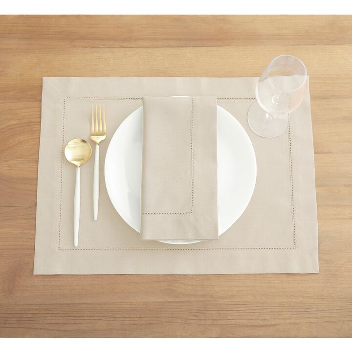 Solino Home Cotton Linen 14 x 19 Inch Placemats Set of 4 | Cotton Linen Hemstitch
