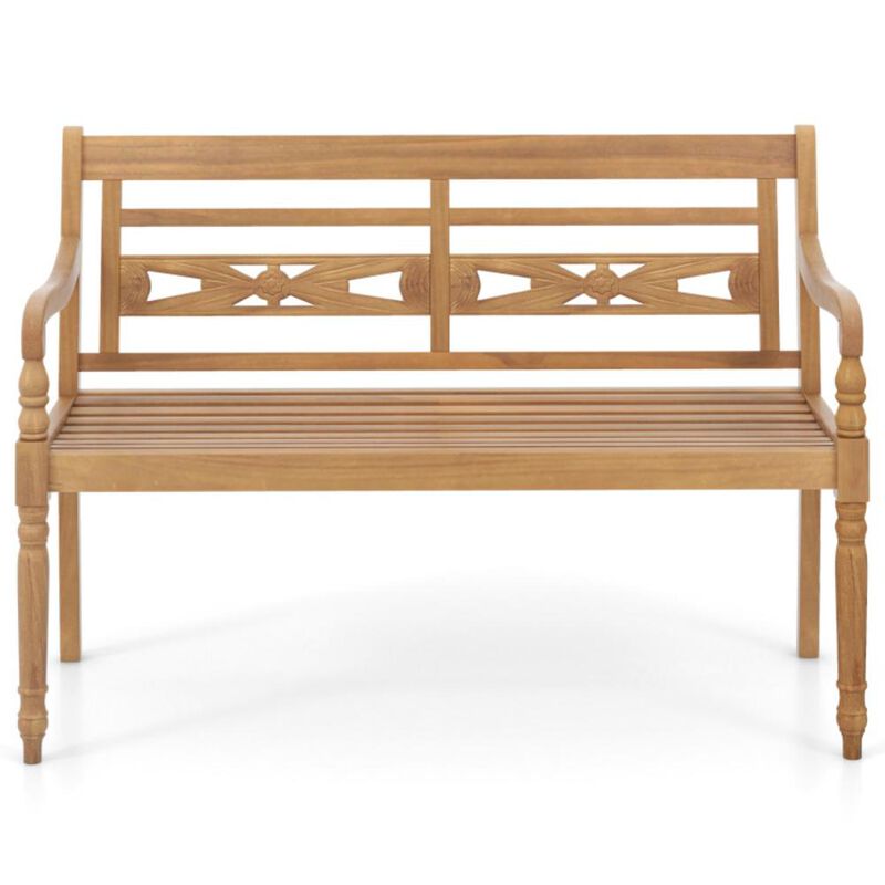 Hivvago 2-Person Teak Wood Patio Bench with Wide Backrest and Curved Armrests