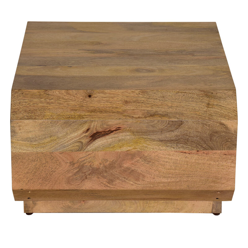 30 Inch Coffee Table, Handcrafted Hollow Cube Shape, Natural Brown Mango Wood