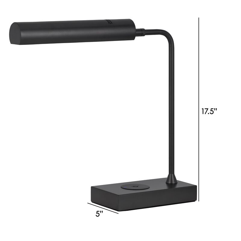 Dyna 18 Inch Integrated LED Desk Lamp, Wireless USB Port, Matte Black-Benzara
