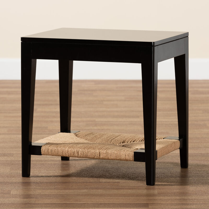 Bali & Pari Freya Modern Bohemian Black Finished Bayur Wood End Table