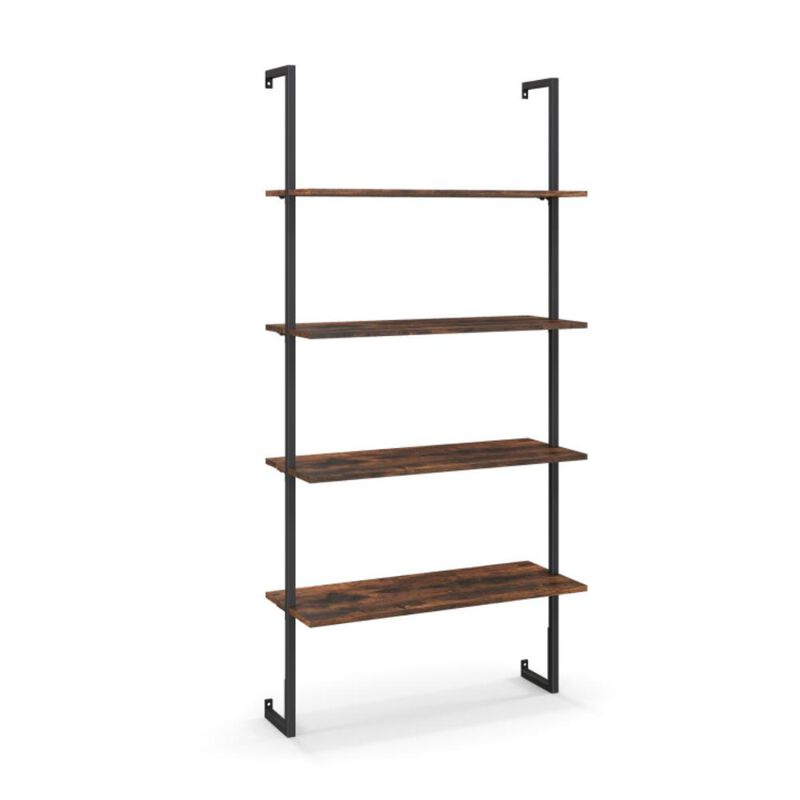 Hivvago 4-Tier Industrial Ladder Bookshelf with Metal Frame-Coffee
