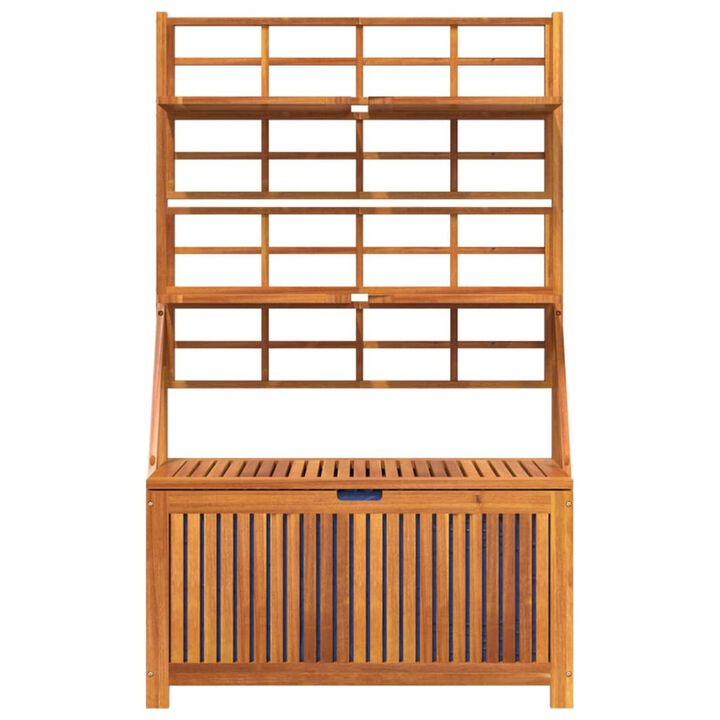 Outdoor Storage Box with Trellis n Shelves, 63 Inch, Brown Acacia Wood - Benzara