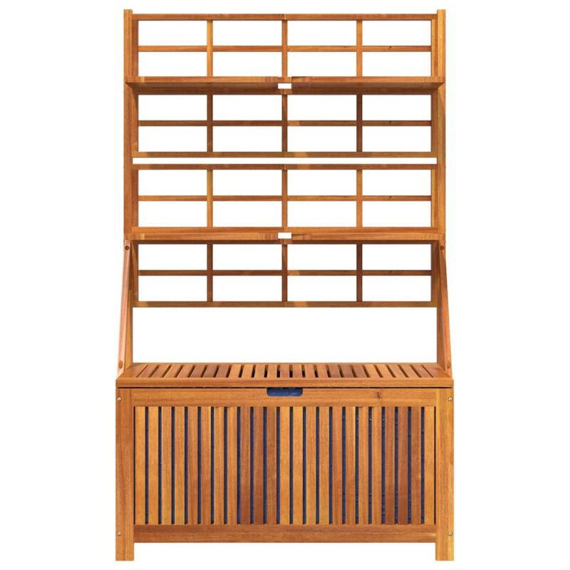 Outdoor Storage Box with Trellis n Shelves, 63 Inch, Brown Acacia Wood - Benzara