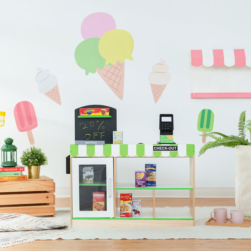 Teamson Kids - Cashier Austin Play Market Stand - Green / Wood