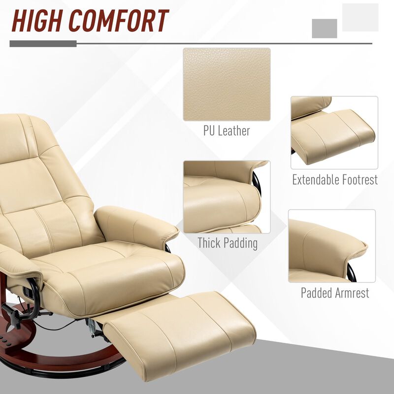 Cream White Relaxation: Faux Leather Manual Swivel Recliner