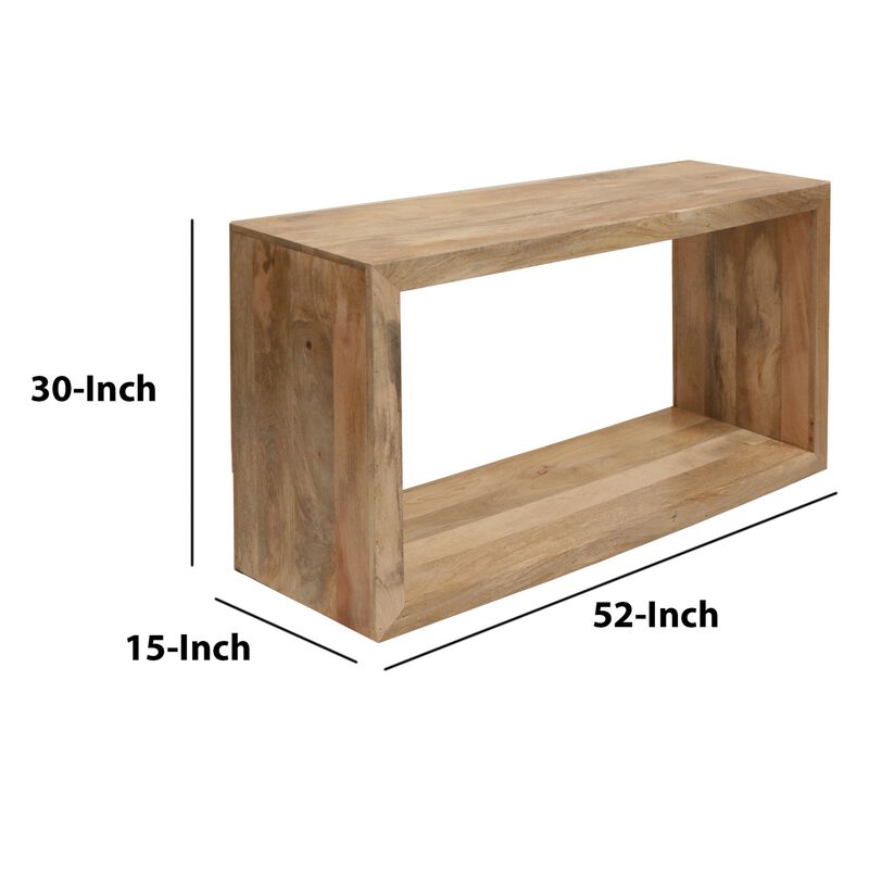 Keli 52 Inch Mango Wood Sideboard Console Table, Open Cube, 1 Shelf, Natural Brown-Benzara