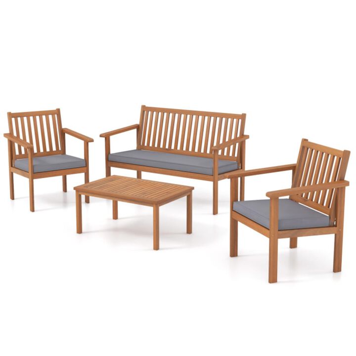 Hivvago 4 Piece Patio Wood Furniture Set Acacia Wood Sofa Set with Loveseat