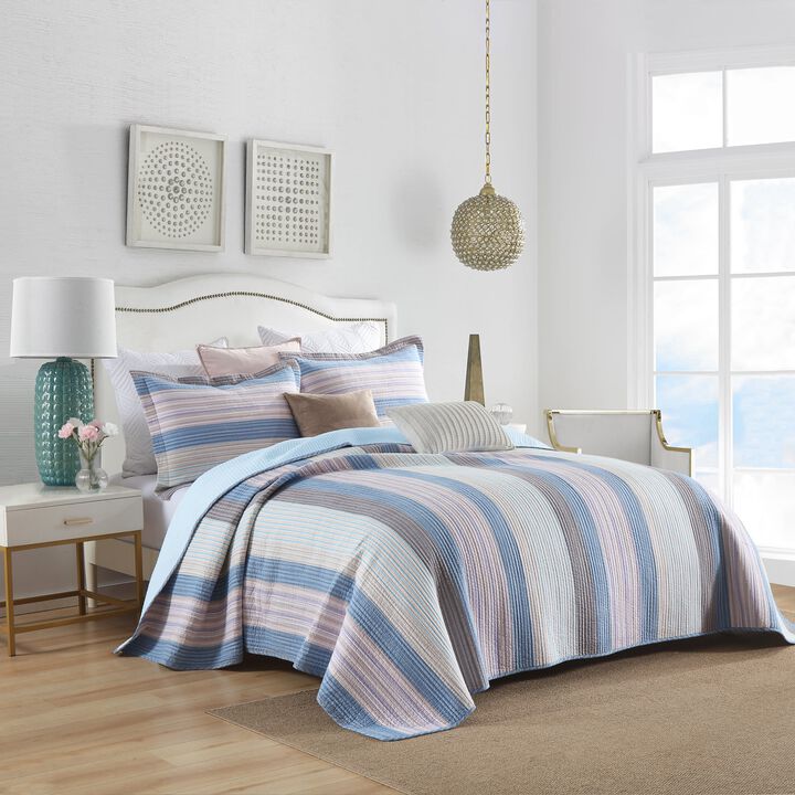 Marcielo 3Pcs 100% Cotton Quilt Bedspread Set Reversible Bedding Striped King