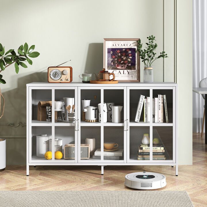 Heavy Duty Metal Modern Sideboard Buffet Cabinet with Storage Premium Steel Storage Cabinet ,Adjustable Feet,Glass Doors,Large Capacity Organizer For Living Room,Bed Room,Dining Room
