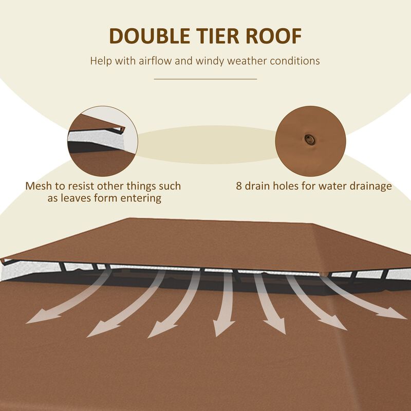 Coffee Outdoor Cover: 10'x10' Replacement Gazebo Canopy with Double-Tier Roof