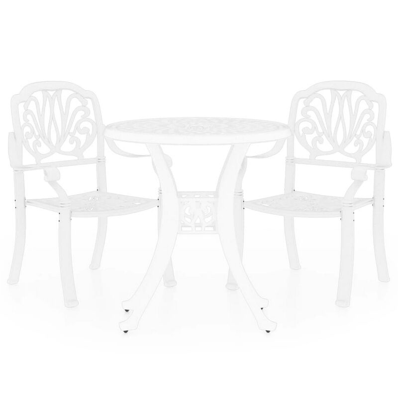 Kasa Outdoor 3pc Bistro Breakfast Set, 2 Chairs, 1 Table, White Metal - Benzara