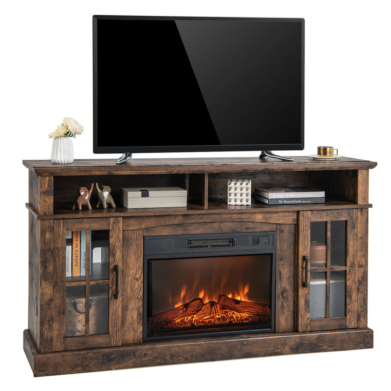 Fireplace TV Stand for TVs with Side Cabinets and Remote Control
