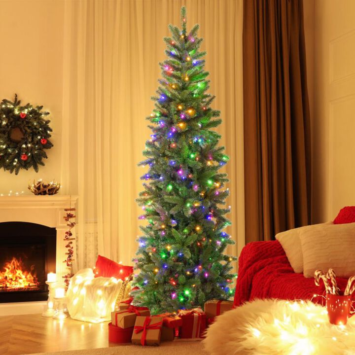 Hivvago 7.5 Feet Pre-lit Full Artificial Christmas Tree with Warm White and Multi-color LED Lights