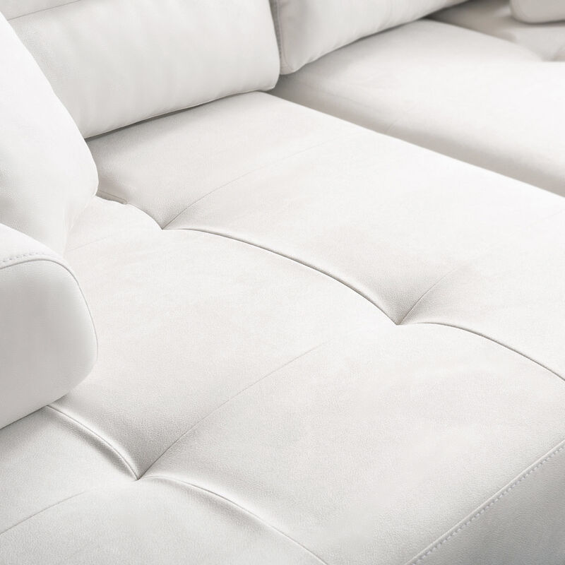 Pasargad Home Ravenna Faux Suede Sofa with Sliding Back & Armrests, White