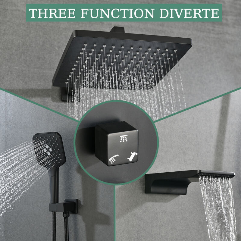 Wall Mounted Shower System with Handheld and Rainfall Shower Heads