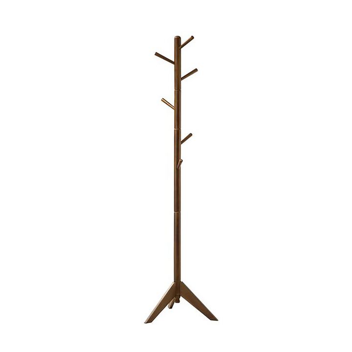 Sturdy Metal Coat Rack with Six Pegs, Brown - Benzara