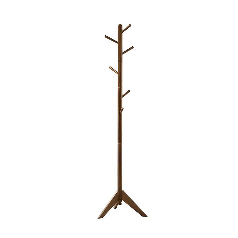Sturdy Metal Coat Rack with Six Pegs, Brown - Benzara