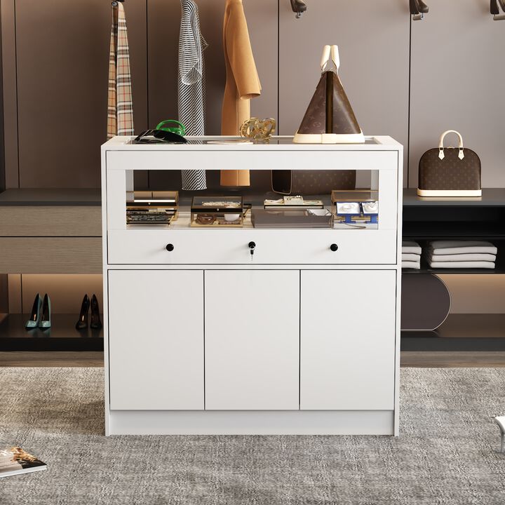 Armoire Bedroom Island Wardrobe Closet Island with Glass Drawer & 3 Doors, Island Glass Dresser Closet Island for Bedroom Cloakroom Store White (39.3”W x 19.6”W x 39.3”H)