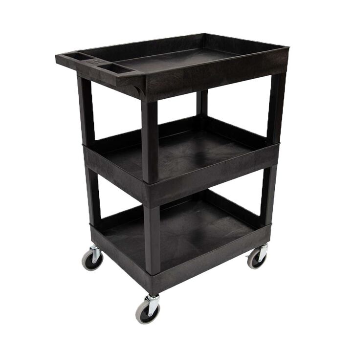 24 x 18 Plastic Utility Tub Cart - Three Shelf-Black