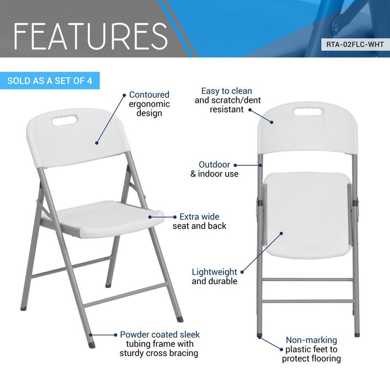 Techni Home Premium Comfort Granite White Folding Chairs – Set of 4